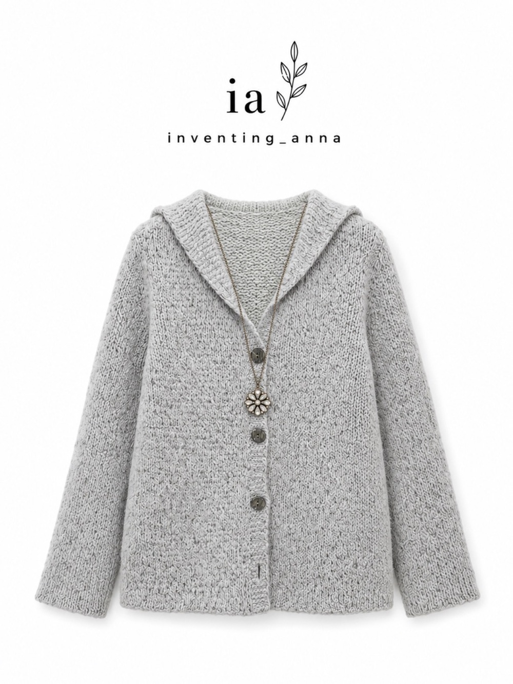 Sigrid Olsen Gray Hooded Knit Cardigan Button Front Sweater size M